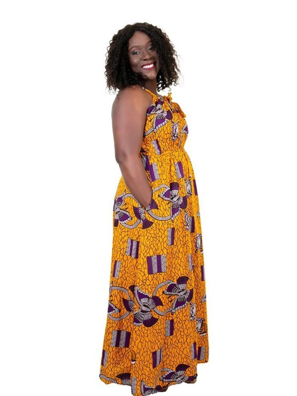 Mustard and Purple Strap Detail Maxi Dress
